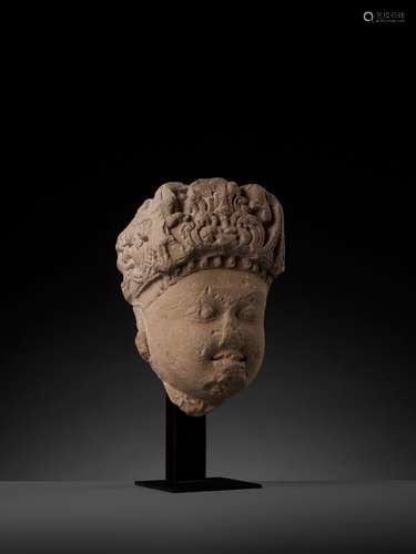 A RED SANDSTONE HEAD OF VISHNU, GUPTA PERIOD