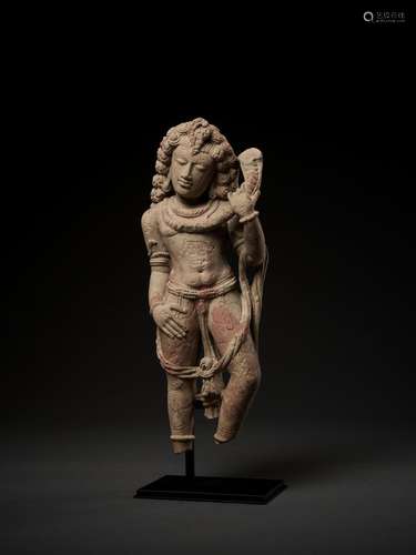 A RARE RED SANDSTONE FIGURE OF NAGARAJA, THE SERPENT KING, 9TH-10TH CENTURY