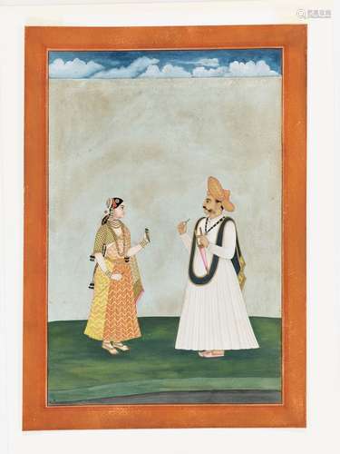 AN INDIAN MINIATURE PAINTING OF A MUGHAL PRINCE AND HIS CONSORT