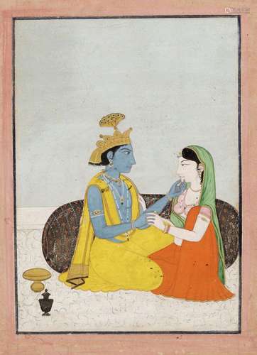 AN INDIAN MINIATURE PAINTING OF KRISHNA AND RADHA