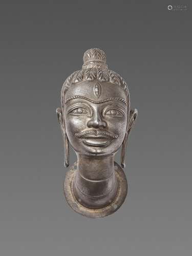 A FINE AND RARE CHAM SILVER HEAD OF SHIVA