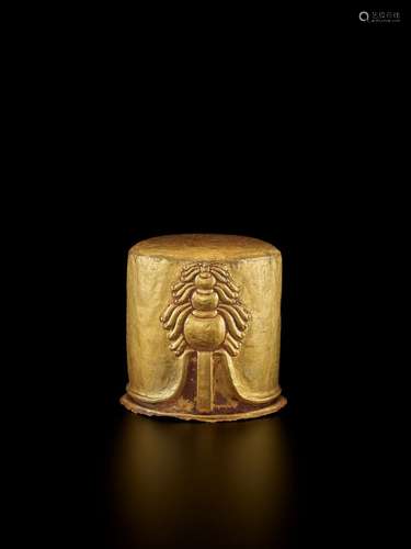 AN EXCEPTIONAL AND RARE CHAM GOLD REPOUSSÉ LINGAM WITH SHIVA’S LOCKS OF HAIR