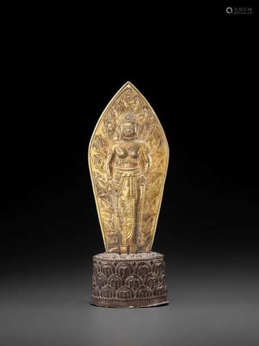 A VERY RARE CHAM GOLD REPOUSSÉ SCULPTURE DEPICTING DURGA