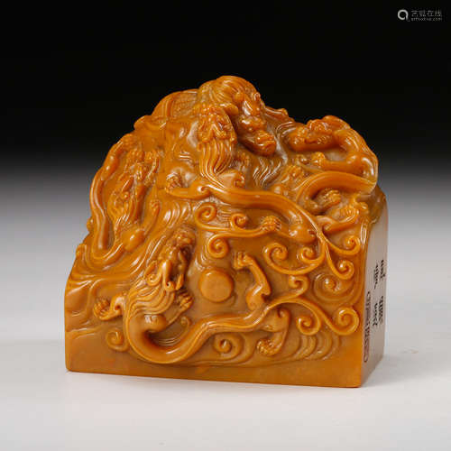 Chinese Yellow Soapstone Dragon Seal