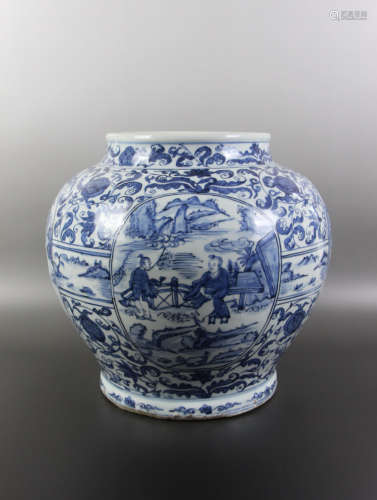 CHINESE Blue White Figurine Porcelain Jar