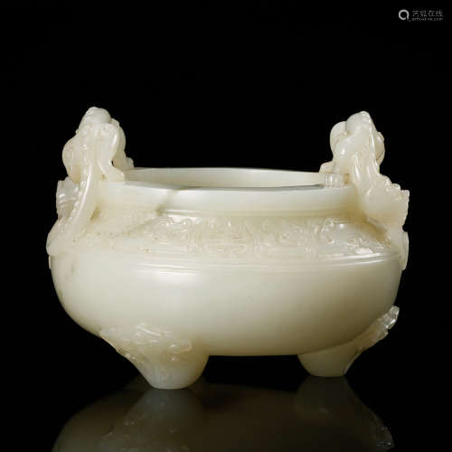 Chinese White Jade Tripod Censer