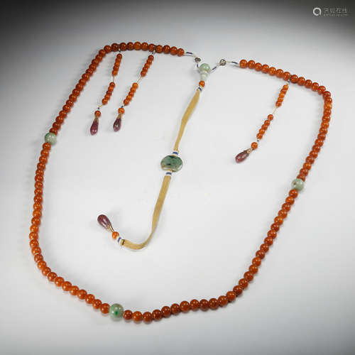 Chinese Honey Amber Qing Court Beads Necklace
