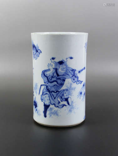 CHINESE Blue White Figurine Porcelain Brush Pot