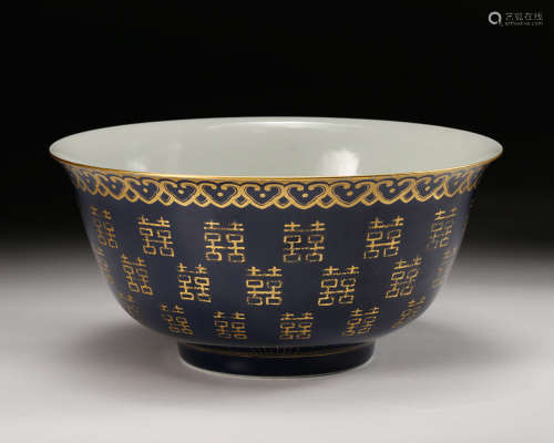 Chinese Gilded Blue Glazed Porcelain Bowl