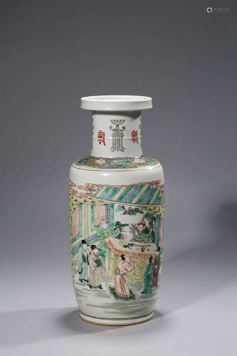 Chinese Famille Verte Porcelain Rouleau Vase