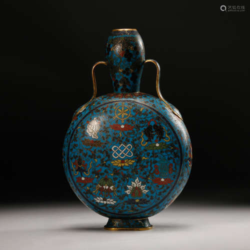 Chinese Cloisonne Flask Twin Handle Vase