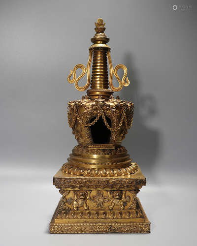 Chinese Gilt Bronze Buddhist Stupa