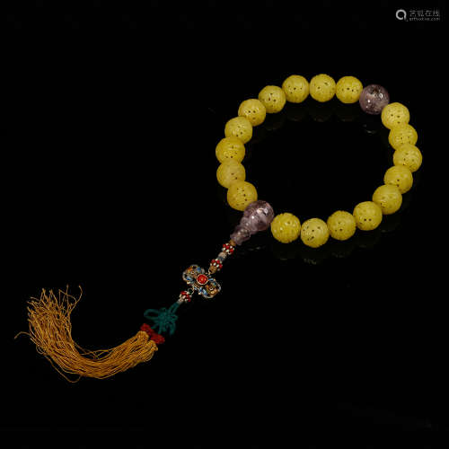 Chinese Yellow Jade Prayer Beads