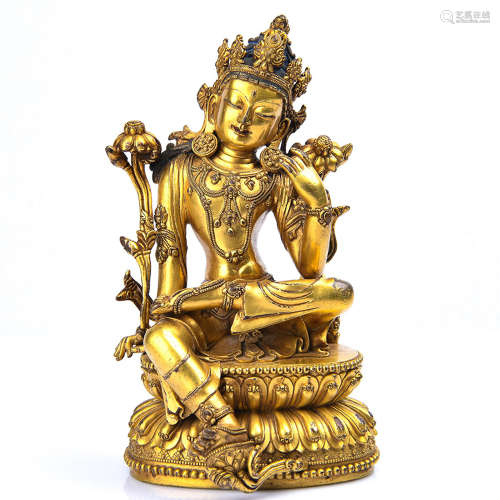 Chinese Gilt Bronze Seated Guanyin