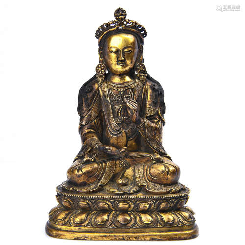 Chinese Gilt Bronze Seated Guanyin
