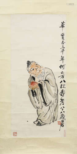 Chinese Ink And Color Scroll Painting