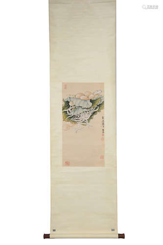 Chinese Ink And Color Scroll Painting