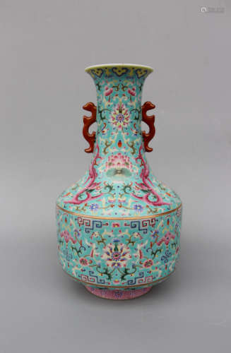 CHINESE Famille Rose Porcelain Vase, Marked