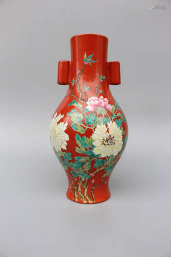 CHINESE Famille Rose Porcelain Vase, Marked