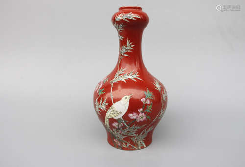 CHINESE Famille Rose Porcelain Vase, Marked