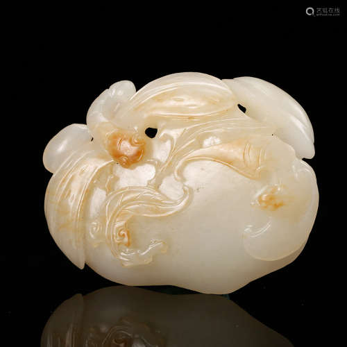 Chinese White Jade Peach Pendant