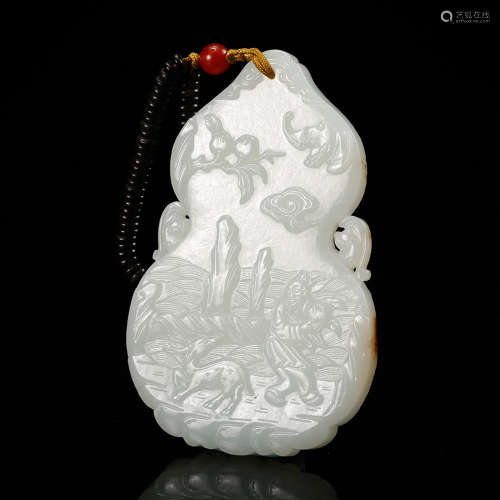 Chinese White Jade Gourd Plaque Pendant