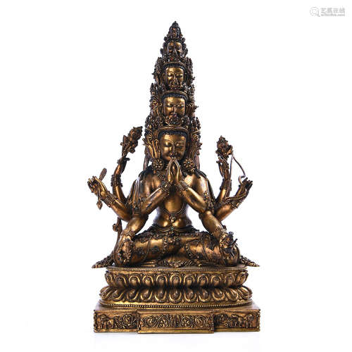 Chinese Gilt Bronze Seated Avalokitesvara