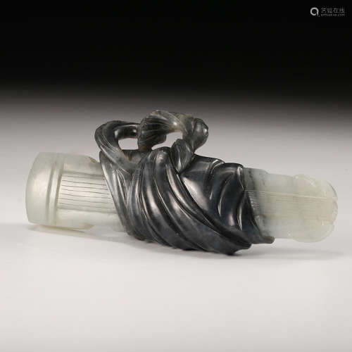 Chinese Black And White Jade Carved Qin