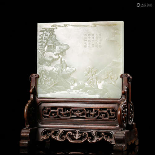 Chinese White Jade Plaque Table Screen