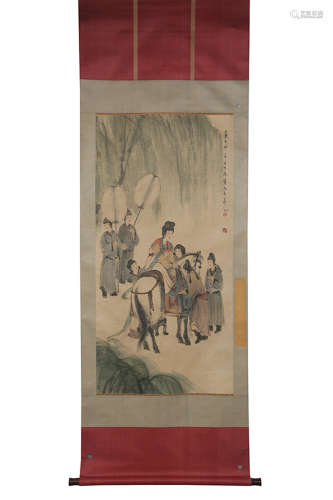 Chinese Ink And Color Scroll Painting, Fu Baoshi M
