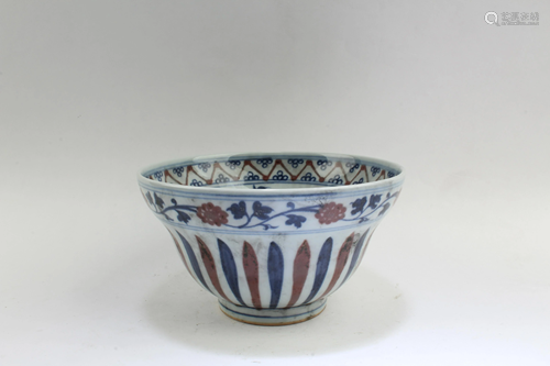 Chinese Iron Red Blue & White Porcelain Bowl