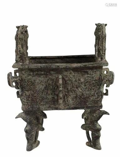 Chinese bronze Rectangular Shaped Censer with Twin