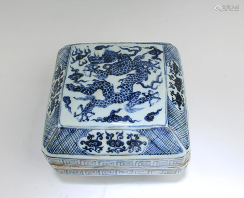 Chinese Blue & White Square Shaped Container