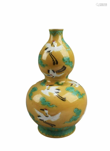 Chinese Famille Jaune Double Gourd Vase