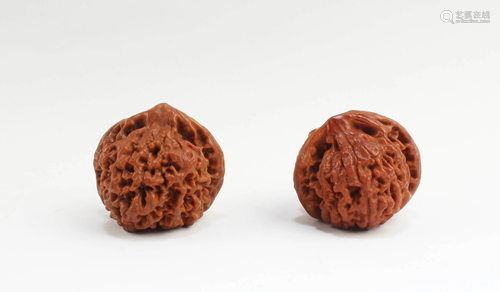 Two Carved Walnuts