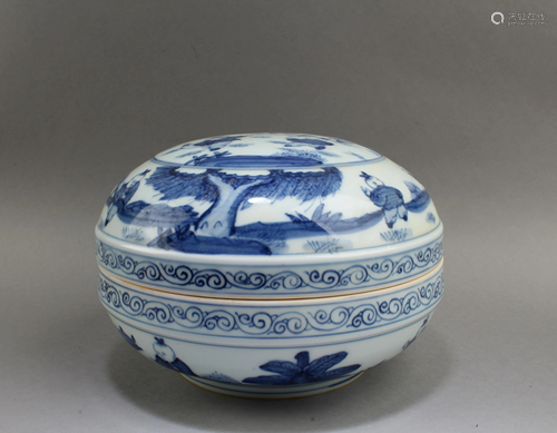 Chinese Blue & White Round Container