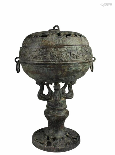 Chnese Bronze Censer With Lid