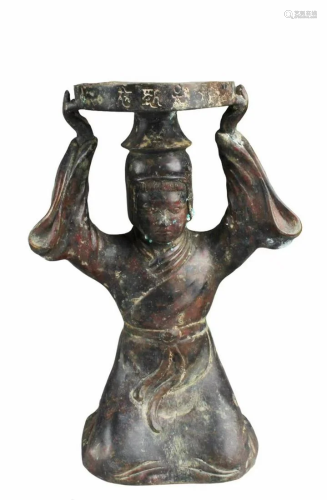 A Bronze Oil Lamp Holder