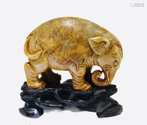 Antique Carved Soapstone Elephant Figurine