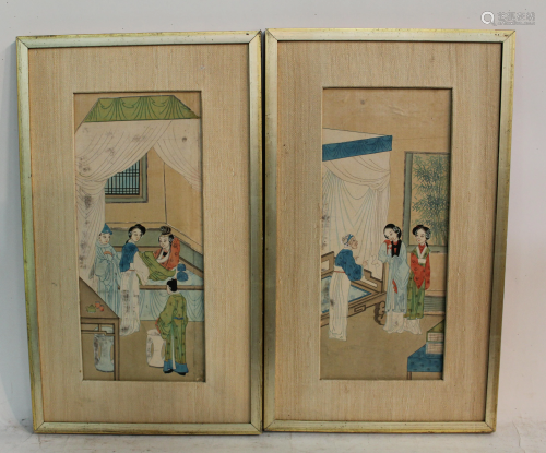A Pair of Framed Silk Painting