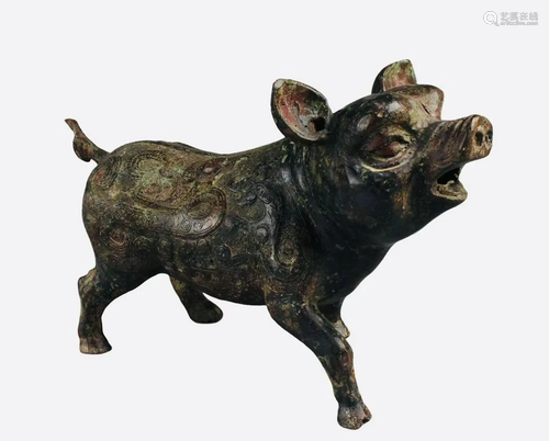 Chinese Bronze Pig Figurine