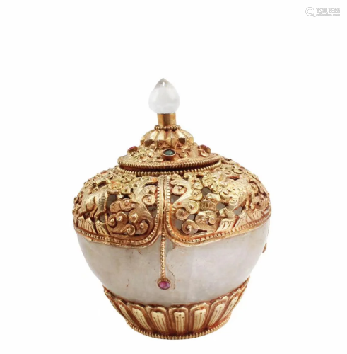 A Gilt Bronze Tibetan Crystal Ritual Instrument