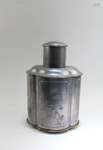 A Pewter Tea Leaves Container