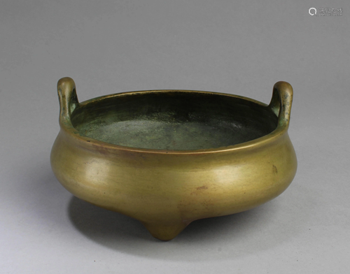 Chinese Bronze Tripod Censer with Twin Handles