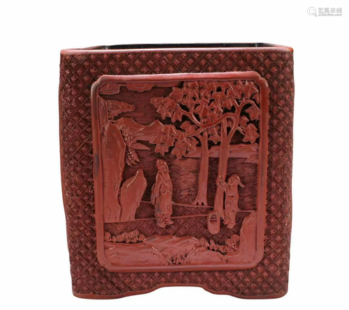 Chinese Cinnabar Lacquer Square Brushpot