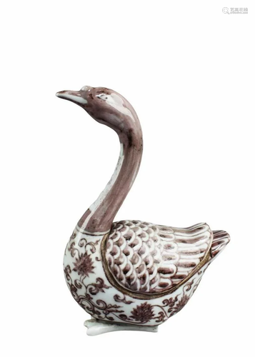 Chinese Iron Red Porcelain Duck Figurine