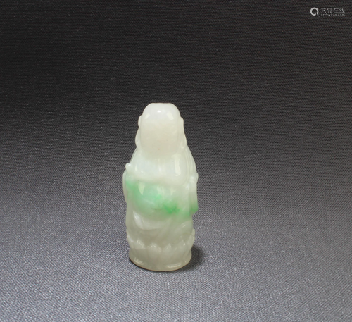 An Unique Carved Jadeite Jade Buddha Figurine