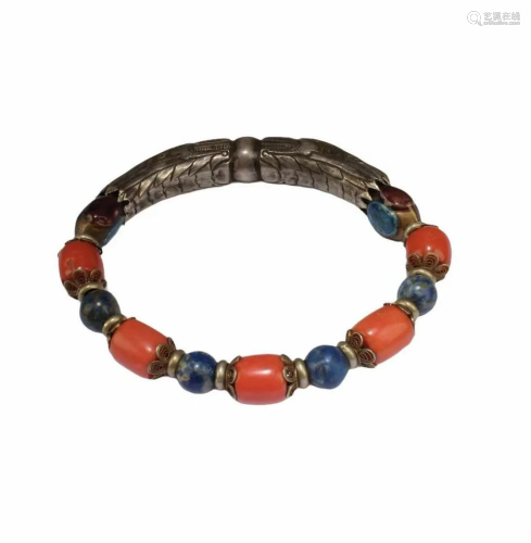 A Silver with Coral Bracelet