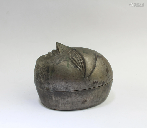 Antique Bronze Face-Shaped Ink Box