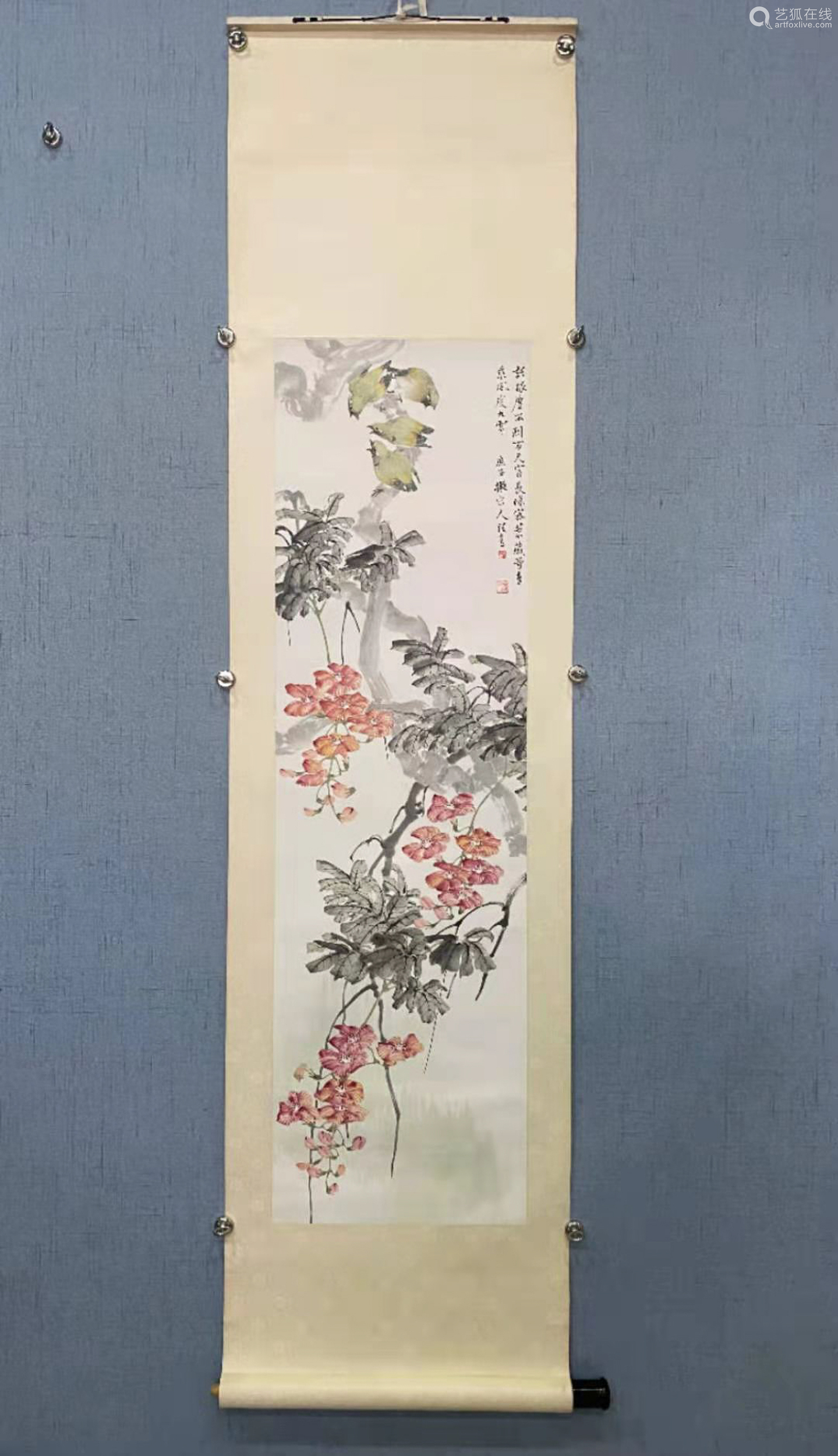 洪庶安 花鸟图 设色纸本立轴